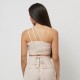 Karl Kani Small Signature Crop Laced One Shoulder Top Μπεζ