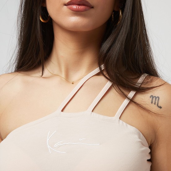 Karl Kani Small Signature Crop Laced One Shoulder Top Μπεζ