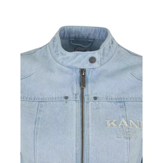 Karl Kani Retro Tm Denim Biker Jacket Bleached Blue  Μπλε