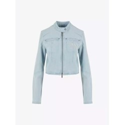 Karl Kani Retro Tm Denim Biker Jacket Bleached Blue  Μπλε