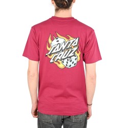 Santa Cruz Flaming Dice Dot Chest T-Shirt Μπορντώ