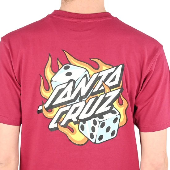 Santa Cruz Flaming Dice Dot Chest T-Shirt Μπορντώ
