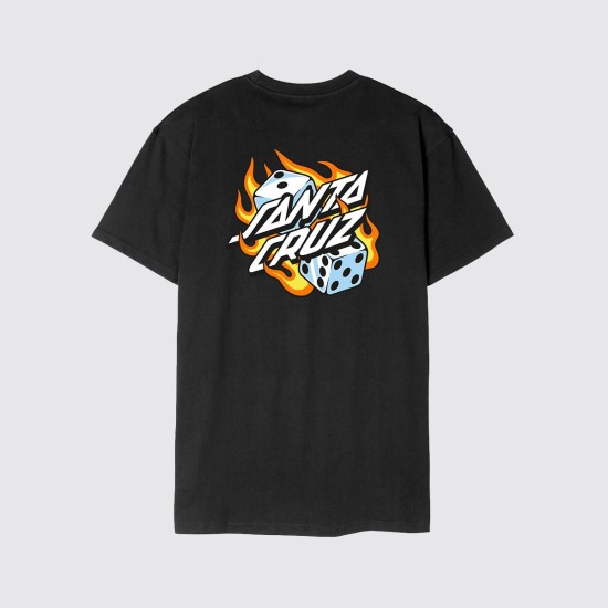 Santa Cruz Flaming Dice Dot Chest T-Shirt Μαύρο